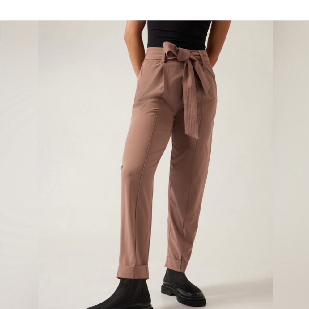 Athleta High-Waist Paperbag Trousers in Mauve Brown